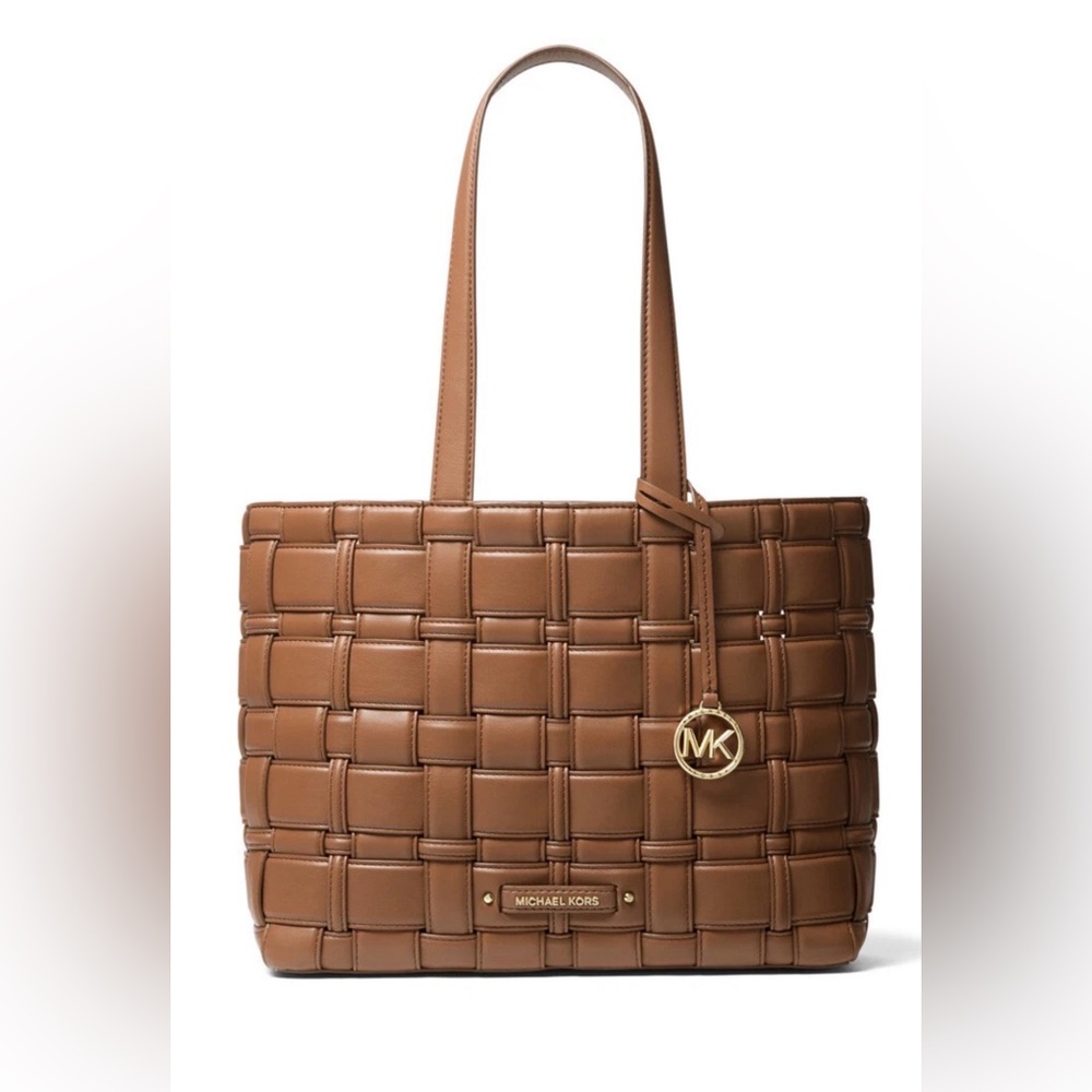 Michael Kors Ivy Woven East West Tote Purse Brown NWT
